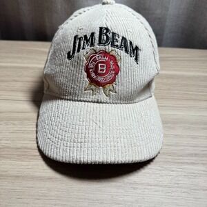 VTG Jim Beam Whiskey Corduroy Baseball Cap Mens Ivory‎ Adjustable Strapback Hat